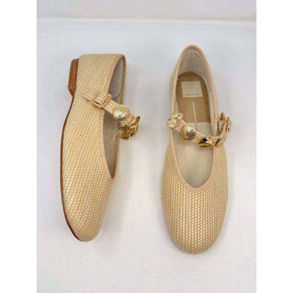 Dolce Vita Relan Womens Ballet Flats Beige Natural Raffia Mary Jane Buckle US 10 - Picture 5 of 9